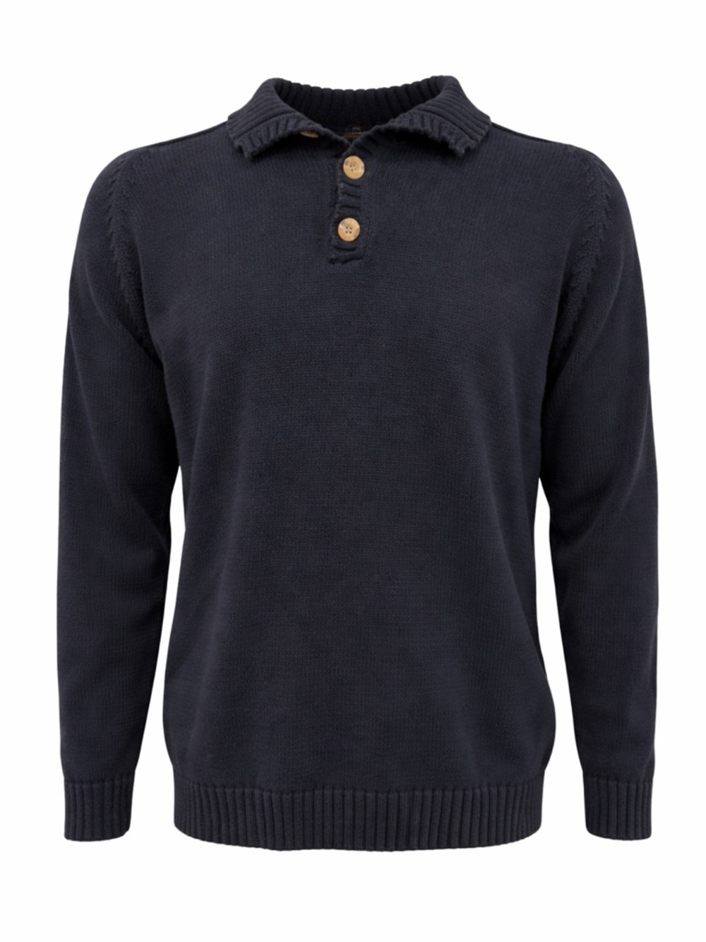 Denver Hayes Navy Cotton Knit Henley Sweater Medium